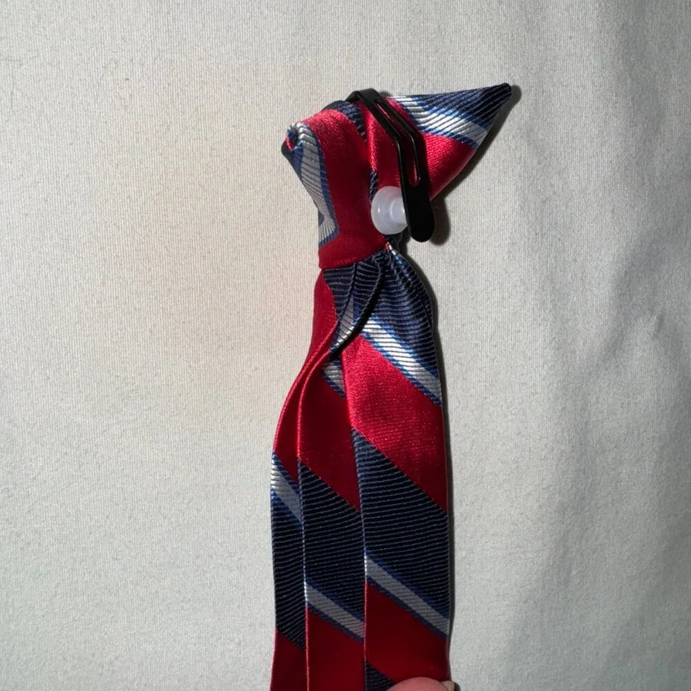 Formal Dress Neck Tie Boy Clip On Red Stripe Special Event Holiday Easter Party